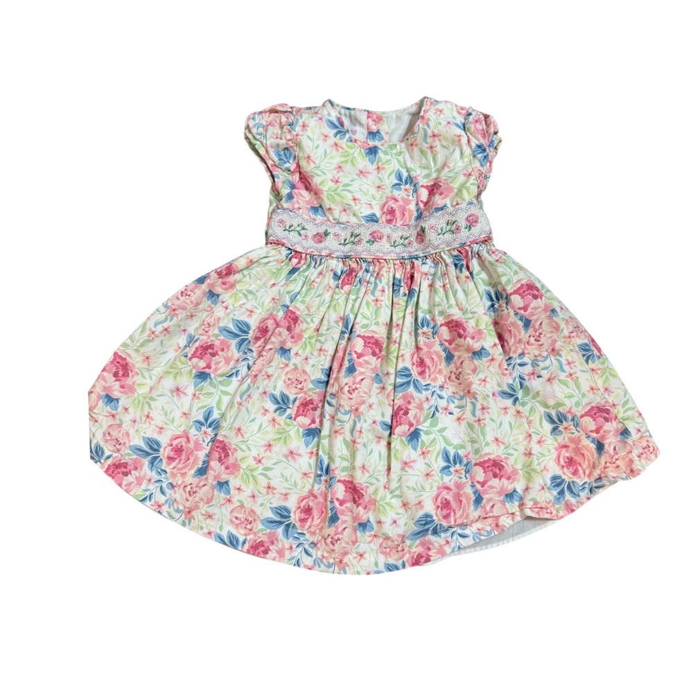 Bonnie Baby Toddler Girls‎ 24M Floral Rose Smocked Waist Button Back Dress Pink
